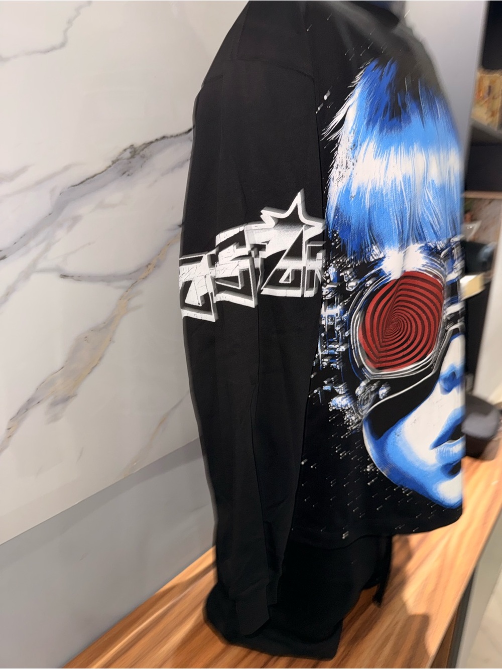Hellstar Black Graphic Long Sleeve Tee with Blue Hair and Red Goggles - Picture 2 of 13